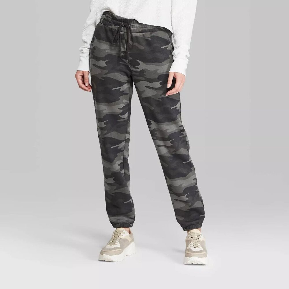 High-Rise Vintage Jogger Sweatpants by Wild Fable in Gray and Black Camo